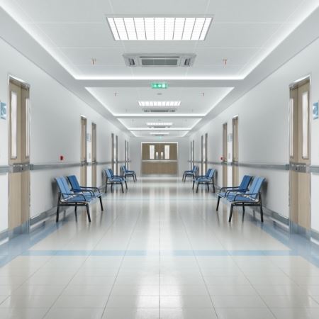 News Empty chairs in hospital hallway