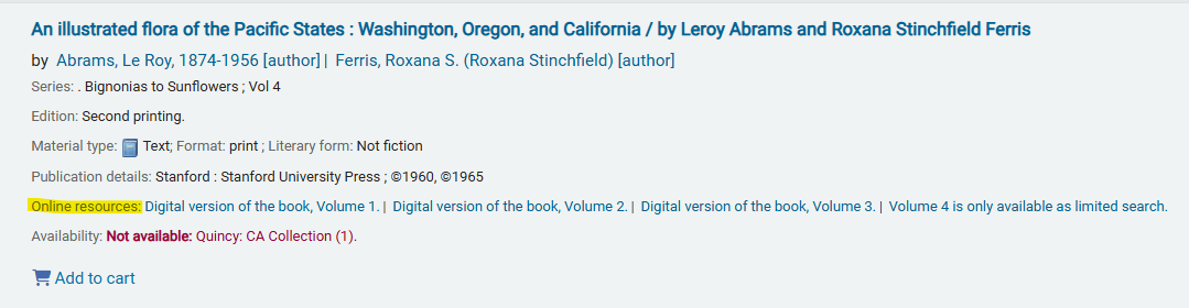 Screenshot of a catalog record for an item in the California Collection